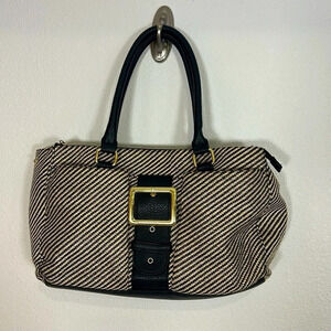 Olivia & Joy Y2K Revival Black & Tan Straw Vegan Leather Satchel Shoulder Bag
